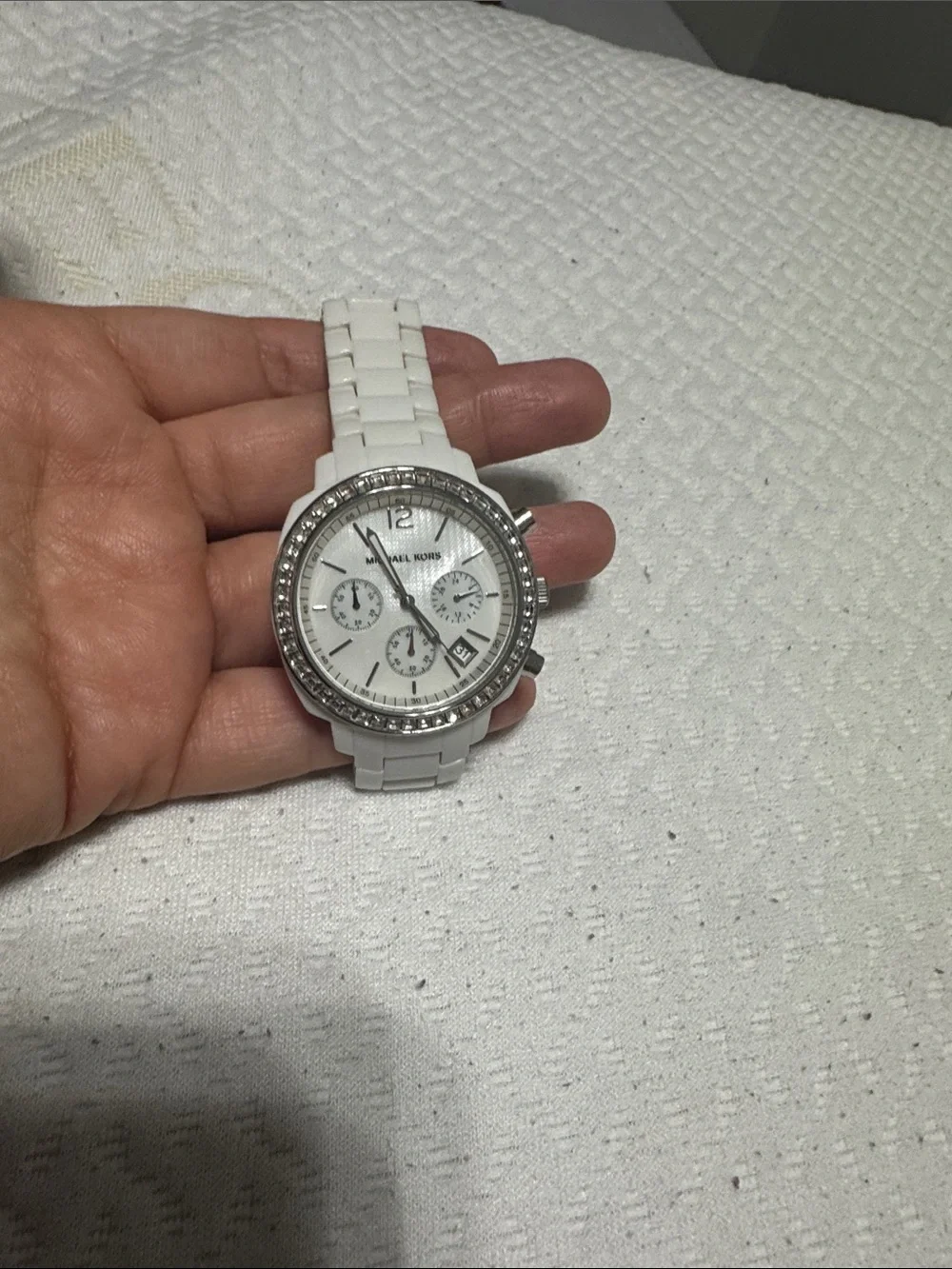 Michael Kors White Ceramic Crystal-Accent Chronograph Watch